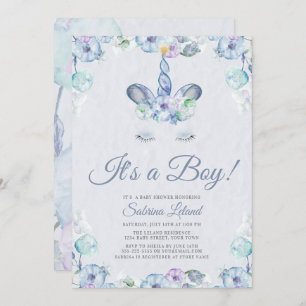 Watercolor Sweet Unicorn It's a Boy Baby Shower Invitation