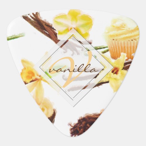 Watercolor Sweet Vanilla Orchid Monogram Guitar Pick