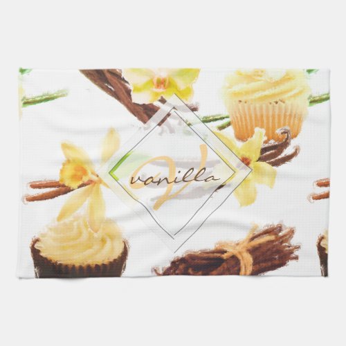 Watercolor Sweet Vanilla Orchid Monogram Kitchen Towel