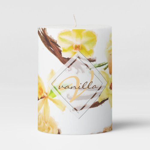 Watercolor Sweet Vanilla Orchid Monogram Pillar Candle