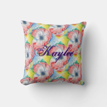Watercolor Sweetpea Flower Art Personalized Throw Pillow by Visages at Zazzle