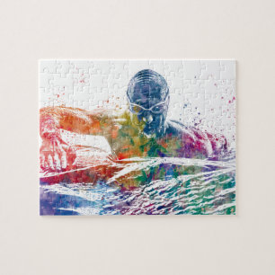 Watercolor swimmer jigsaw puzzle