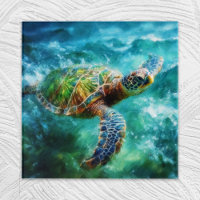 Watercolor Swimming Sea Turtle