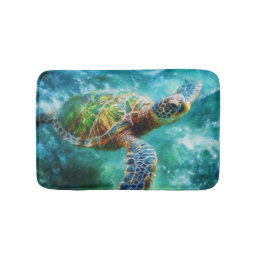 Watercolor Swimming Sea Turtle Bath Mat