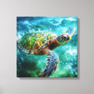 Watercolor Swimming Sea Turtle Canvas Print
