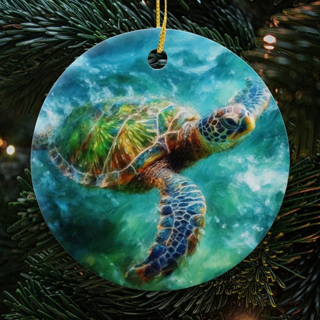Watercolor Swimming Sea Turtle Ceramic Ornament (Creator Uploaded)