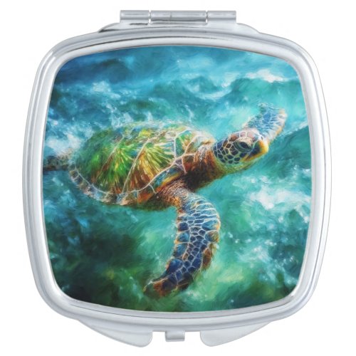 Watercolor Swimming Sea Turtle Compact Mirror