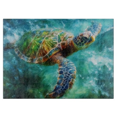 Watercolor Swimming Sea Turtle Cutting Board