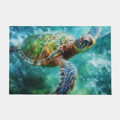 Watercolor Swimming Sea Turtle Doormat