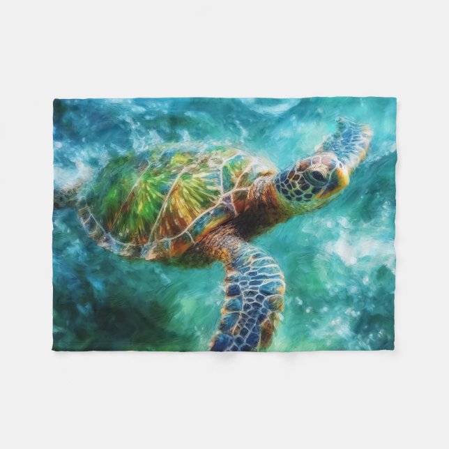 Watercolor Swimming Sea Turtle Fleece Blanket (Front (Horizontal))