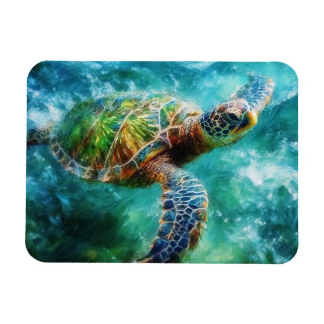 Watercolor Swimming Sea Turtle Flexible Magnet (Horizontal)
