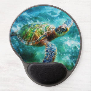 Watercolor Swimming Sea Turtle Gel Mouse Pad