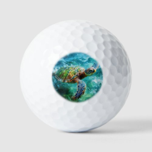 Watercolor Swimming Sea Turtle Golf Balls
