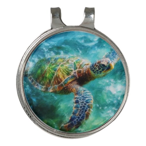 Watercolor Swimming Sea Turtle Golf Hat Clip