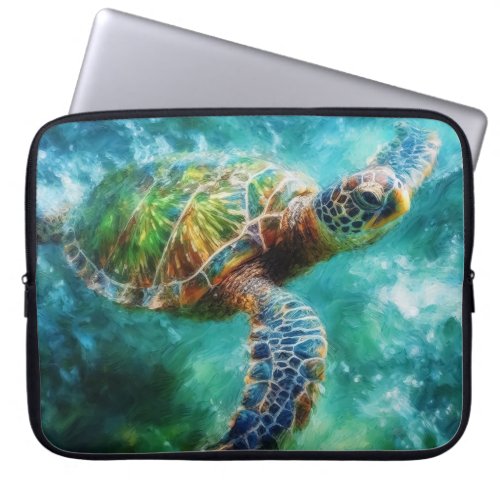 Watercolor Swimming Sea Turtle Laptop Sleeve