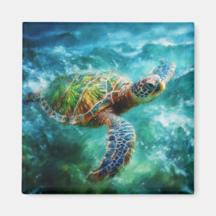 Watercolor Swimming Sea Turtle Magnet