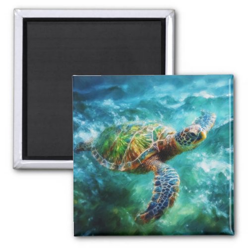 Watercolor Swimming Sea Turtle Magnet