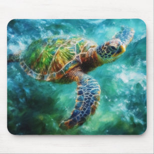 Watercolor Swimming Sea Turtle Mouse Pad