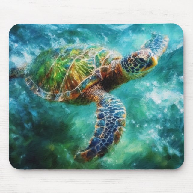 Watercolor Swimming Sea Turtle Mouse Pad (Front)