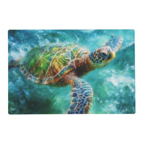 Watercolor Swimming Sea Turtle Placemat