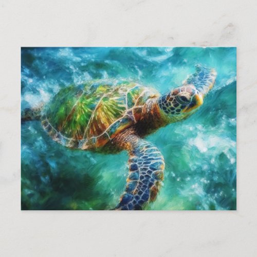Watercolor Swimming Sea Turtle Postcard