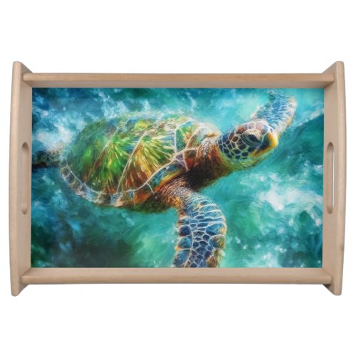 Watercolor Swimming Sea Turtle Serving Tray
