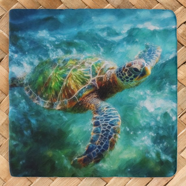 Watercolor Swimming Sea Turtle Trivet (Creator Uploaded)