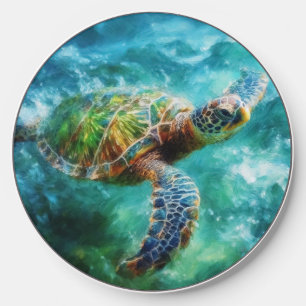 Watercolor Swimming Sea Turtle Wireless Charger