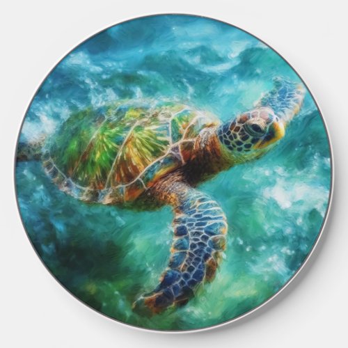 Watercolor Swimming Sea Turtle Wireless Charger