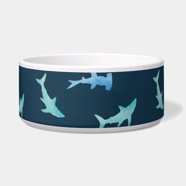 Watercolor Swimming Shark Silhouettes Pattern Bowl (Front)