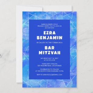 Watercolor Swirl Star Custom PHOTO Bar Bat Mitzvah Invitation