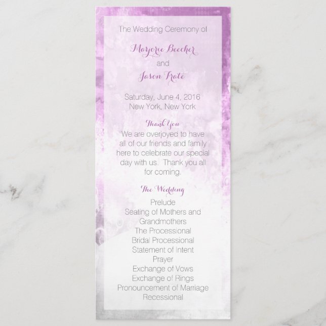 Watercolor Swirl Wedding Program Purple (Front)