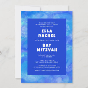 Watercolor Swirls Blue Custom Bar Bat Mitzvah Invitation