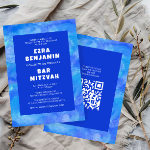 Watercolor Swirls Custom QR CODE Bar Bat Mitzvah Invitation