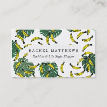 Watercolor Swiss Cheese Plant And Bananas Business Card by BlackStrawberry_Co at Zazzle