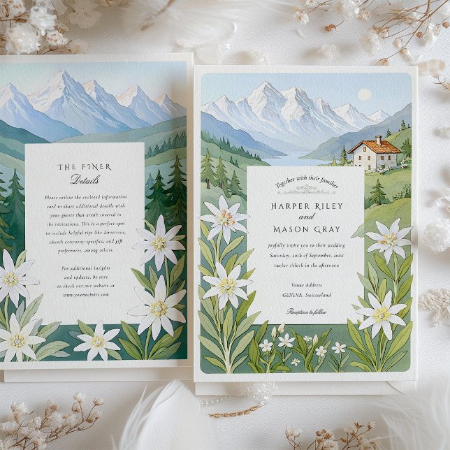 Watercolor Switzerland Edelweiss Wedding Invitation (Creator Uploaded)