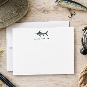 Watercolor Swordfish Fishing Flat Note Card
