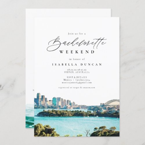 Watercolor Sydney Australia Skyline Tropical Beach Invitation