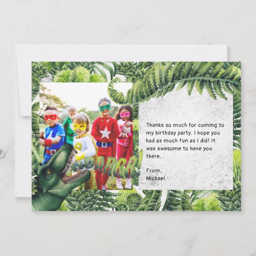 Watercolor T_Rex Dinosaur Birthday Party Photo Thank You Card