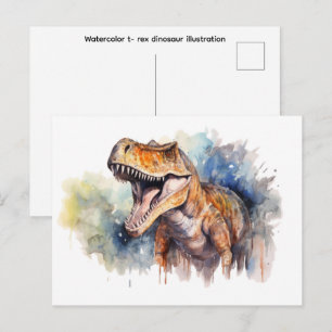 Watercolor t- rex dinosaur illustration Postcard