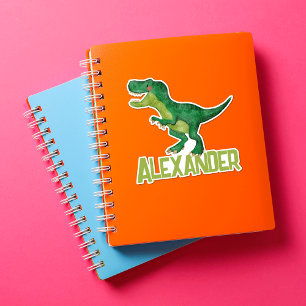 Watercolor T-rex Dinosaur with Custom Kids Name Sticker