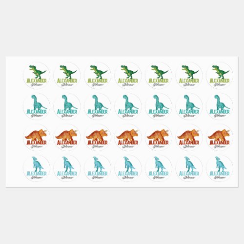Watercolor T_rex Dinosaur with Custom Name Kids Labels