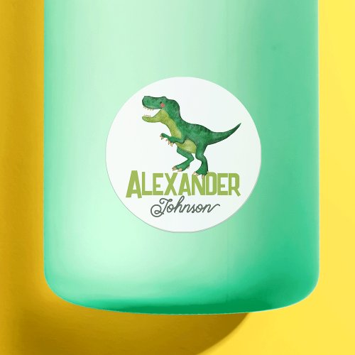 Watercolor T_rex Dinosaur with Custom Name Kids Labels