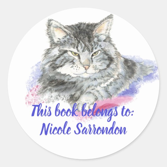 Watercolor Tabby Cat Book Plate (Front)