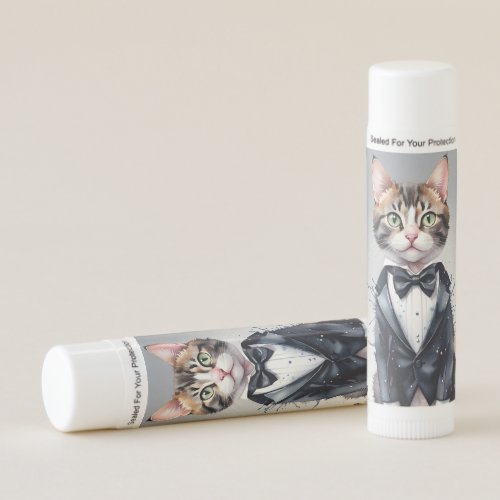 Watercolor Tabby Cat in a Tuxedo and Black Bow Tie Lip Balm