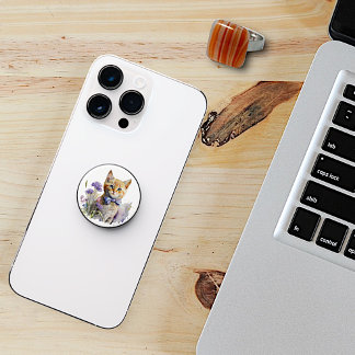 Watercolor Tabby Cat in Flowers PopSocket