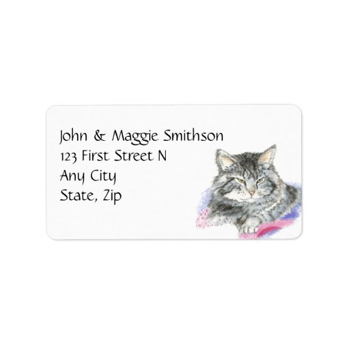 Watercolor Tabby Cat Pet Animal Custom Address Label