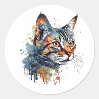Watercolor tabby classic round sticker