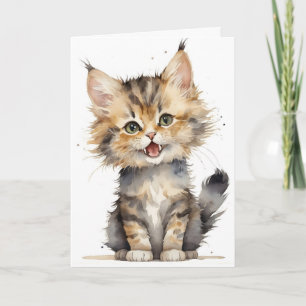 Watercolor Tabby Kitten Birthday Card