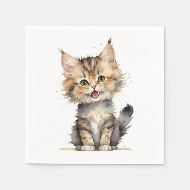 Watercolor Tabby Kitten Napkins (Front)
